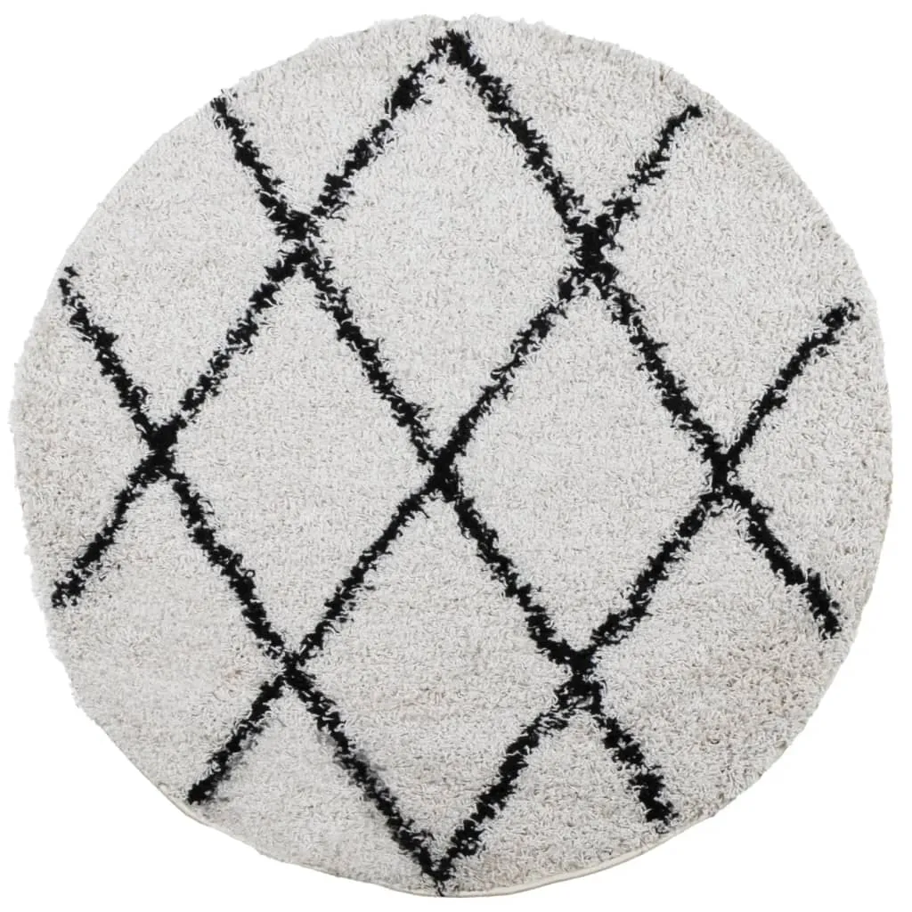 vidaXL Shaggy Rug PAMPLONA - Luxurious High Pile Modern Area Rug - Cream & Black - Ø 240 cm