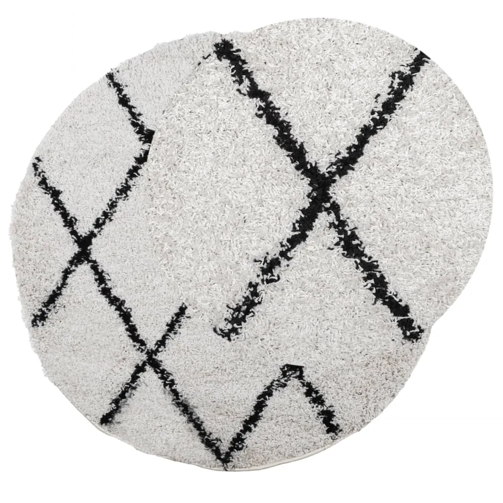 vidaXL Shaggy Rug PAMPLONA - Luxurious High Pile Modern Area Rug - Cream & Black - Ø 240 cm