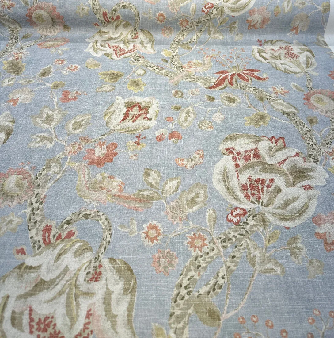 Waverly Adalet Chambray Gray Jacobean Drapery Upholstery Fabric By the Yard