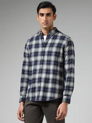 WES Casuals Navy Plaid Checked Cotton Relaxed-Fit Shirt