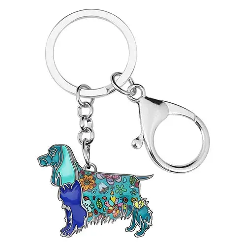 WEVENI Enamel Spaniel Dog Keychain - Metal Floral Fashion