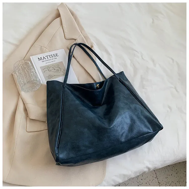 Women Tote Bag Fashion Underarm Pouch Large Capacity Soft Pu Leather Shoulder Bag Retro Crossbody Bag Casual Portable Bucket Bag