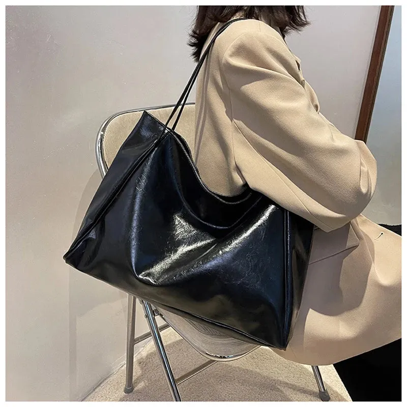 Women Tote Bag Fashion Underarm Pouch Large Capacity Soft Pu Leather Shoulder Bag Retro Crossbody Bag Casual Portable Bucket Bag