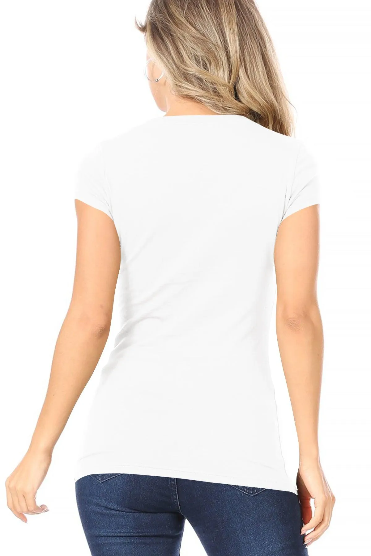 Women's Casual Solid V-Neck Short Sleeve Basic T-Shirt Top